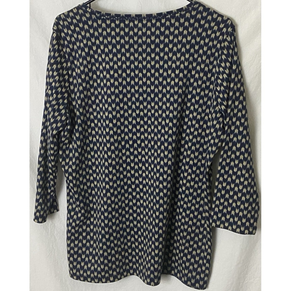 LL Bean Womens Supima Cotten Tee Shirt Top Sz L Navy 3/4 Sleeve Jewelneck - Picture 2 of 4